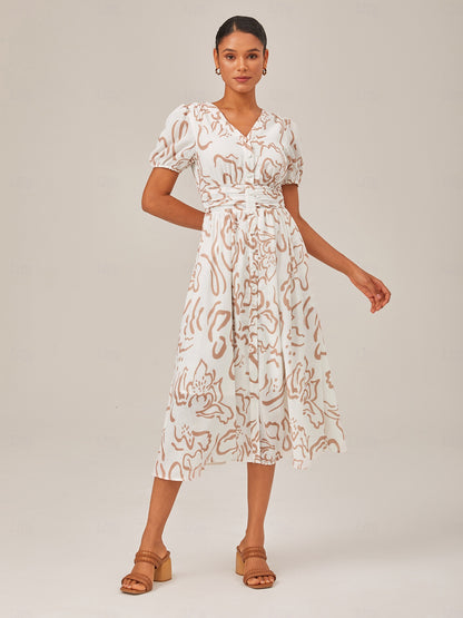 Abstract Floral Effortless Linen-Style A-Line Dress