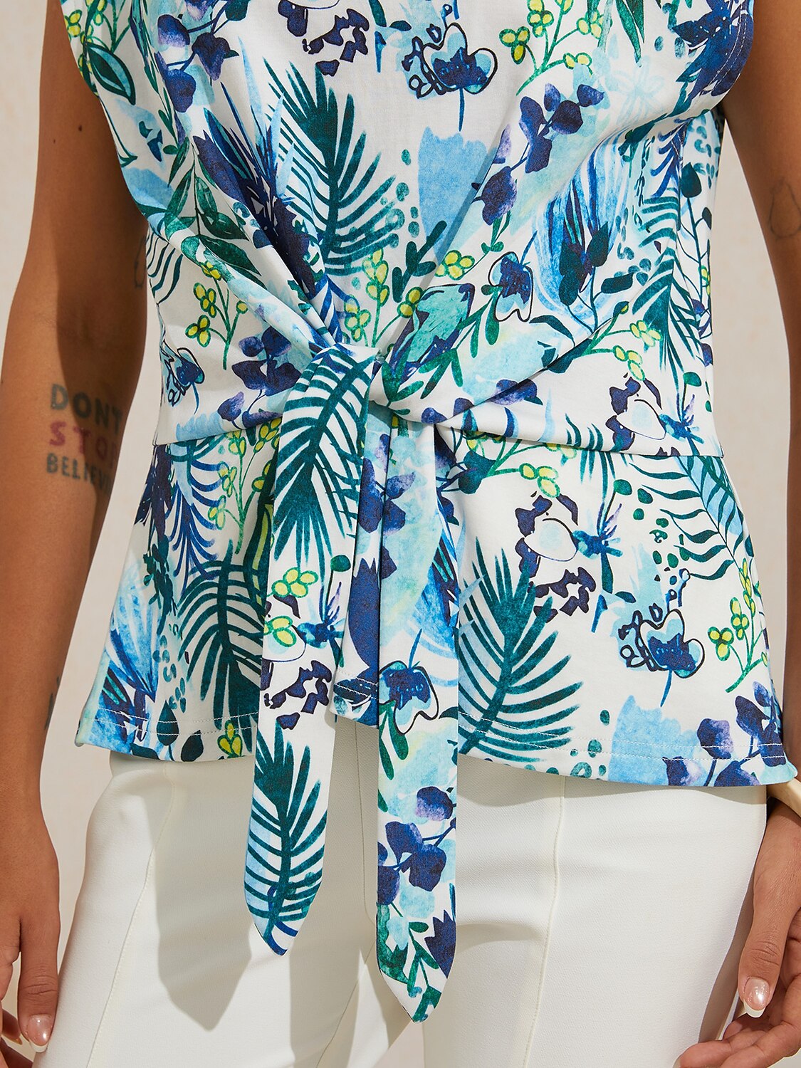 Ocean Bloom Escape Cotton Knit Tie Front Top