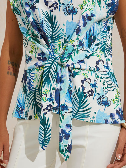 Ocean Bloom Escape Cotton Knit Tie Front Top