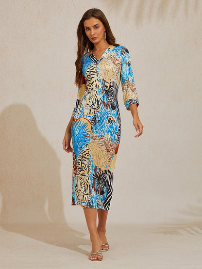 Sapphire Zebra Bloom High Stretch Knit Dress