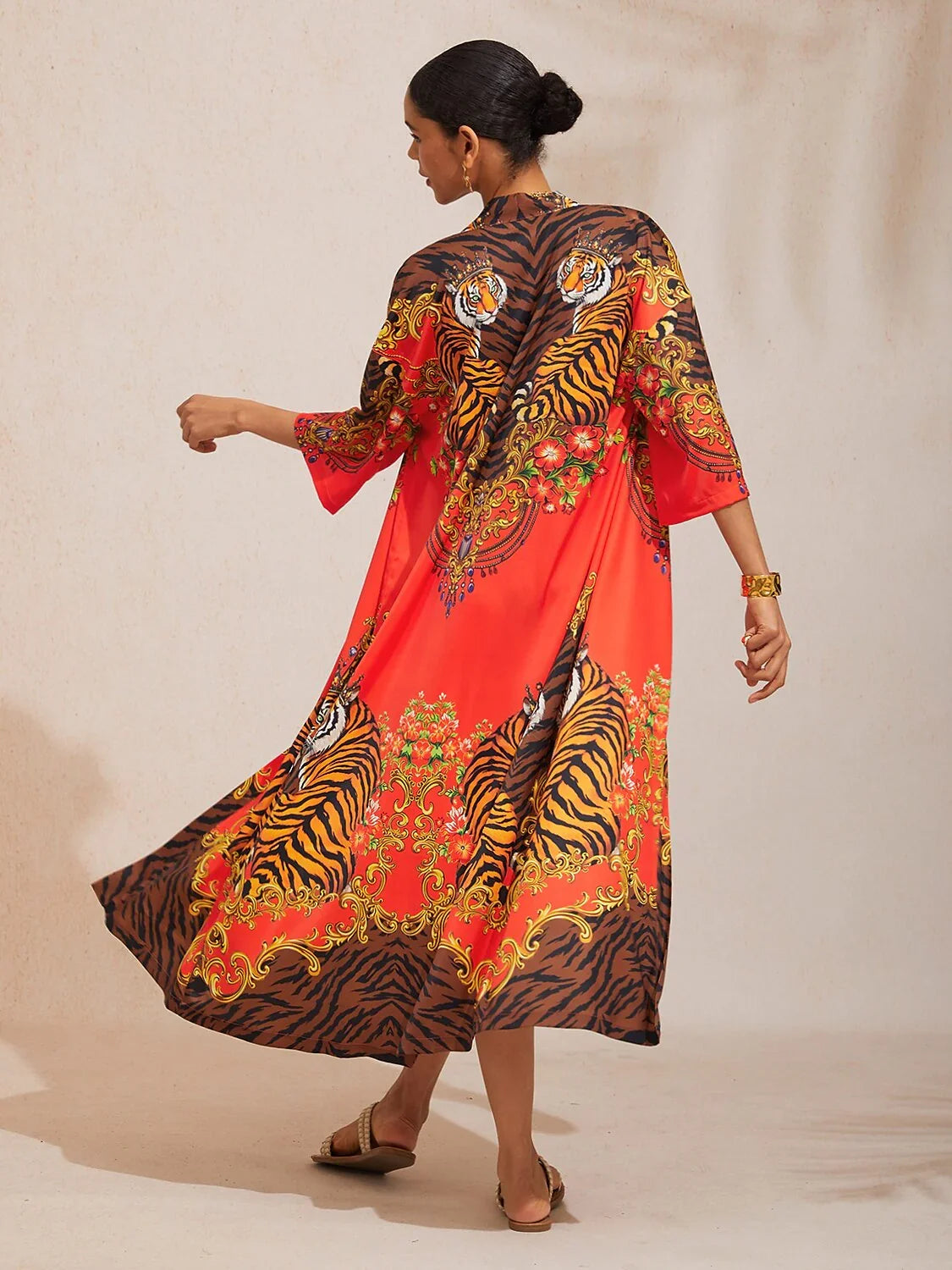 Scarlet Tigress Silky Satin Straight Maxi Cover Up