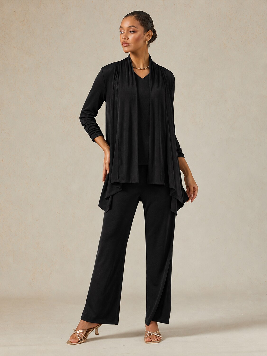 Acetate Look Stretch Straight Leg Pants