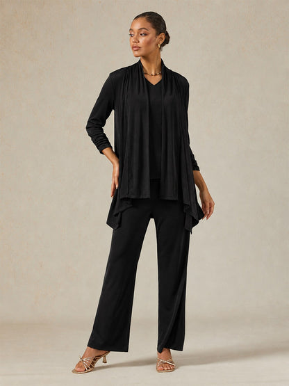 Acetate Look Stretch Straight Leg Pants
