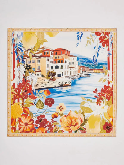 Santorini Summer Flowy Chiffon Square Scarf