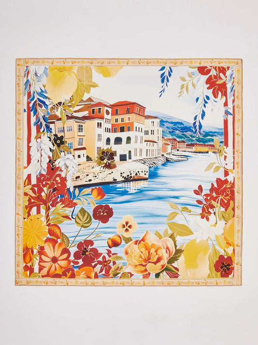 Santorini Summer Flowy Chiffon Square Scarf