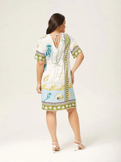 Resort-Style Ocean Print Straight-Cut Mini Dress