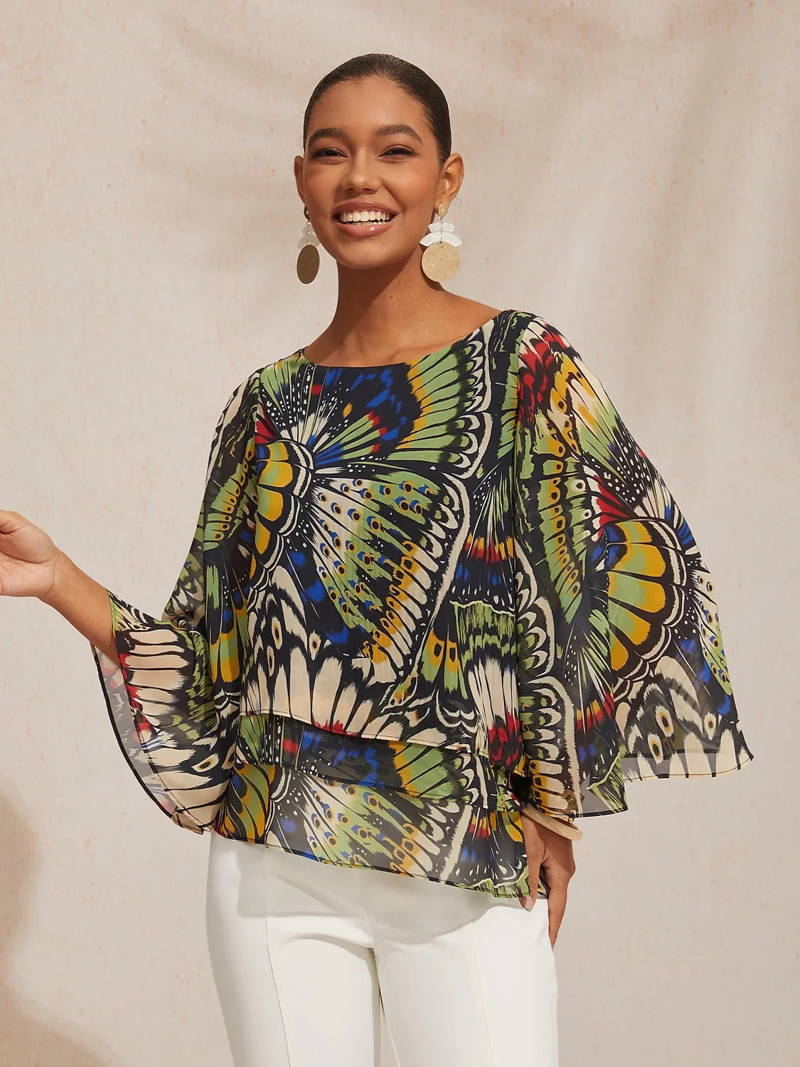 Jungle Butterfly Flowy Chiffon Top