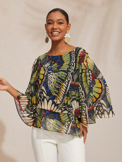 Jungle Butterfly Flowy Chiffon Top