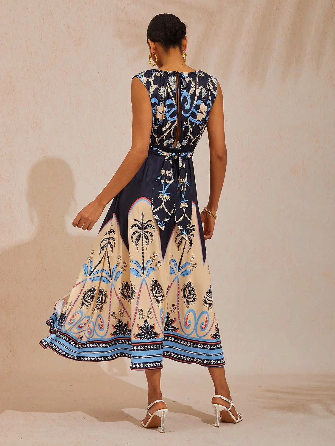 Summer Night Palm Silky Satin Maxi Dress