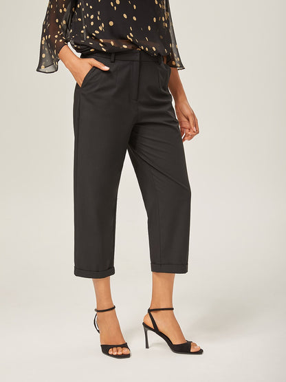 Pantalon cigarette noir ajusté en laine, longueur cheville