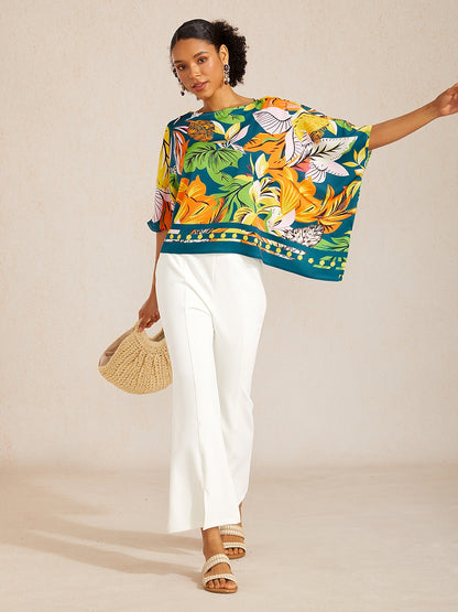 Pastel Floral Garden Silky Satin Dolman Batwing Top