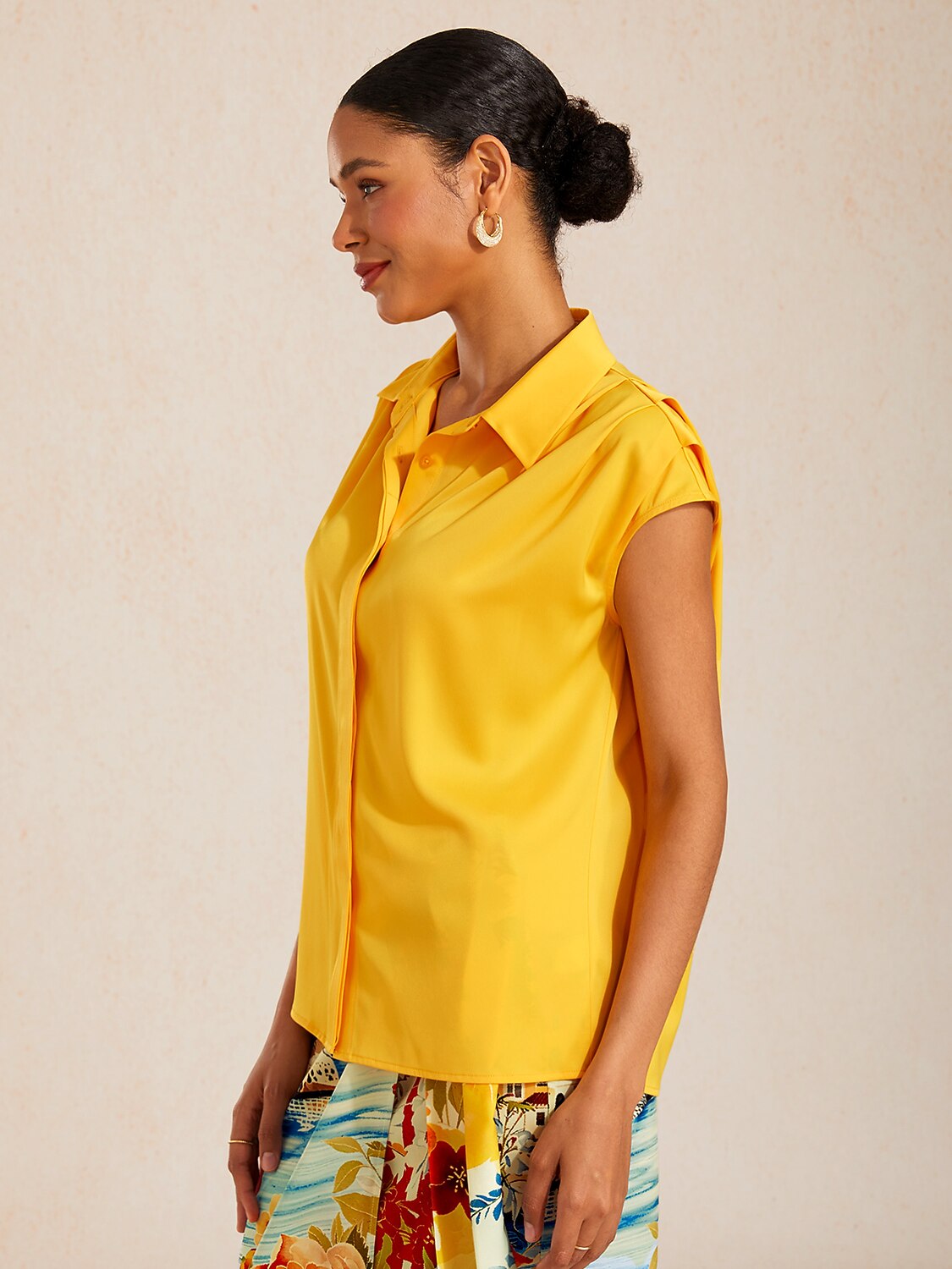 Silky Satin Sleeveless Wide Shoulder Top