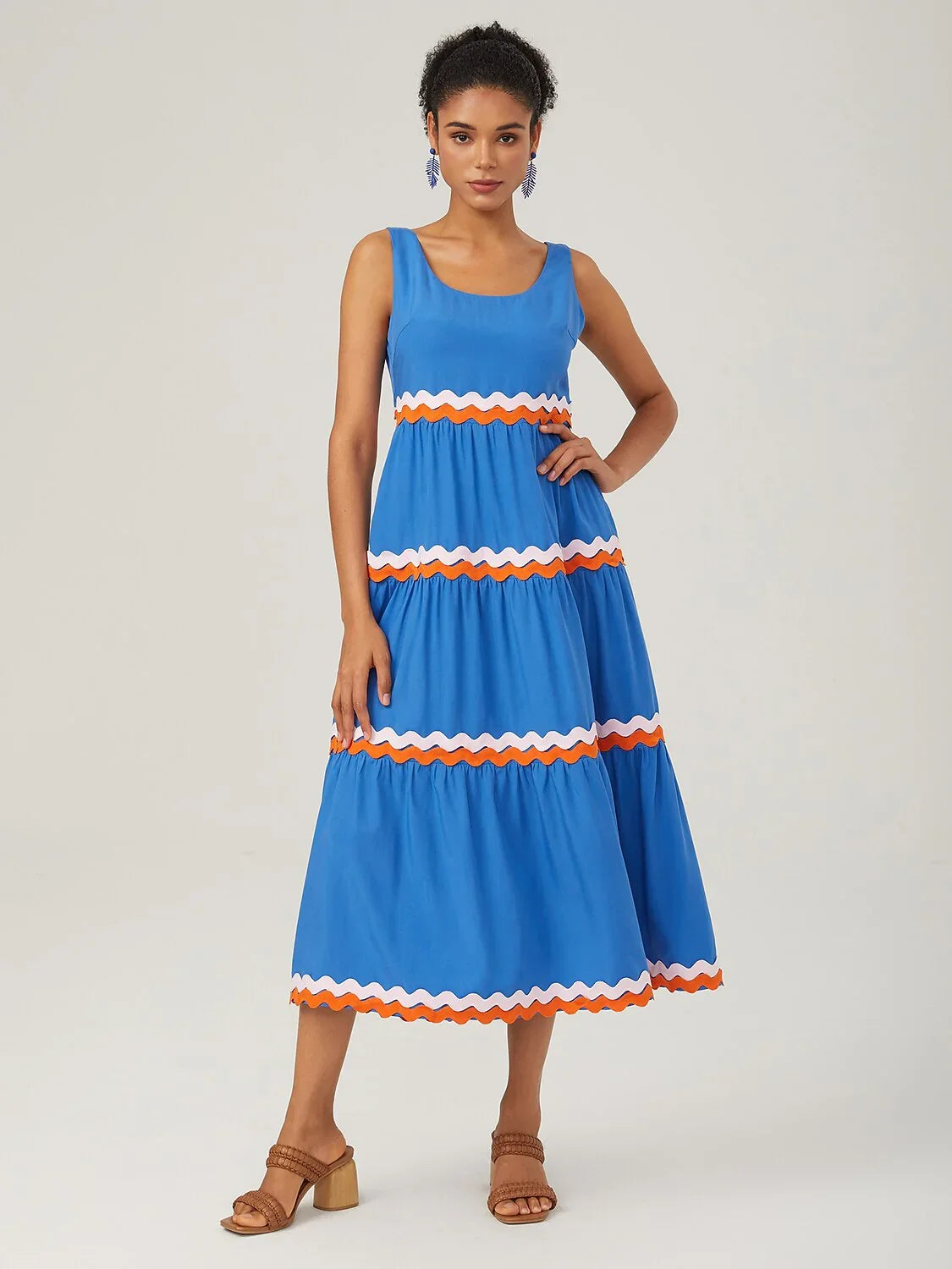 Tencel Layered Ruched Block Webbing Dress
