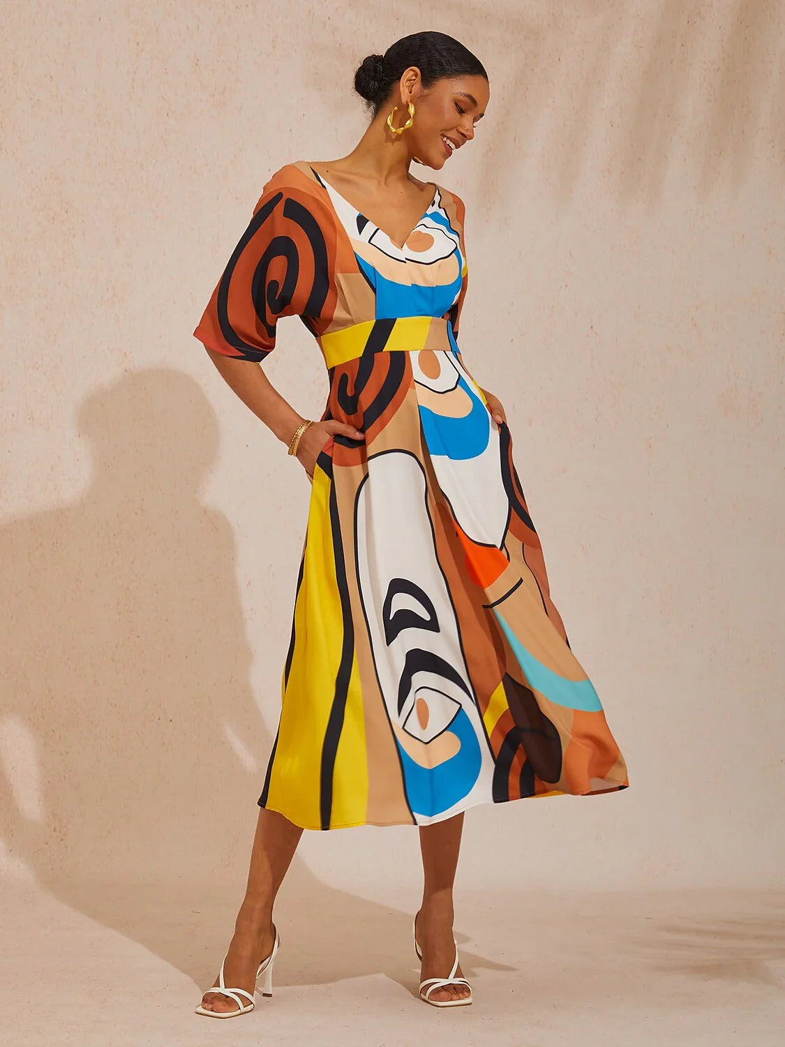 Abstract Art Silky Satin Vacation Maxi Dress