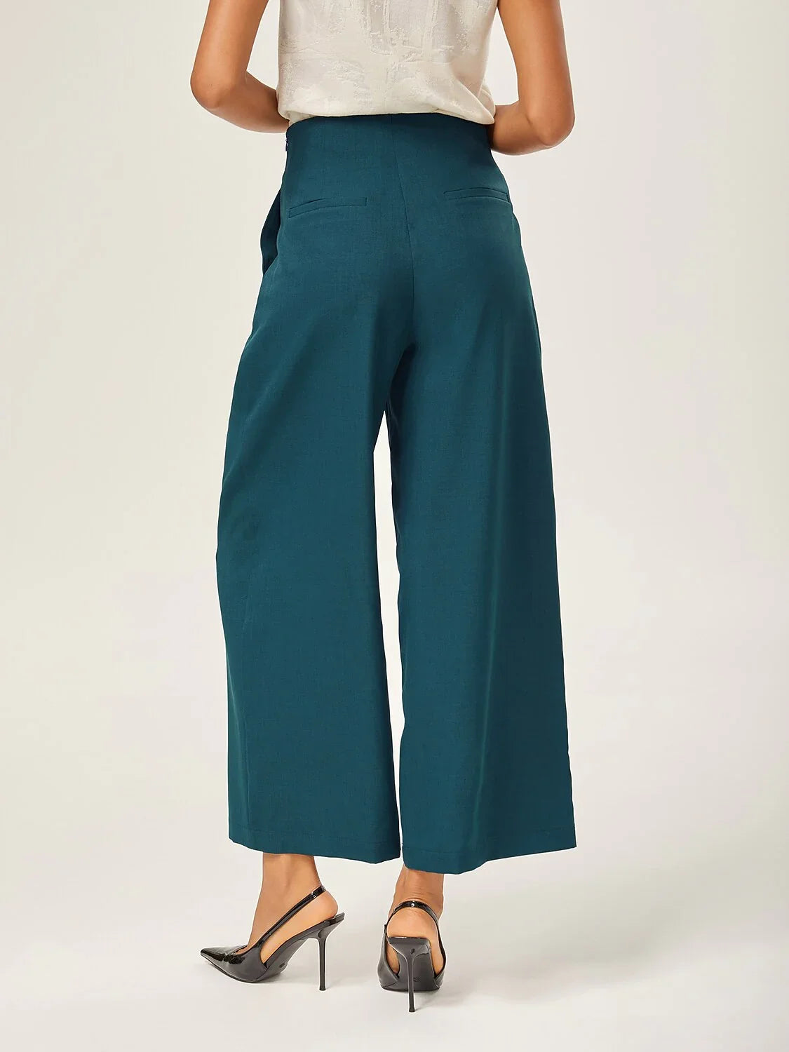 Lake Green Wool-Blend Slim Straight Pants