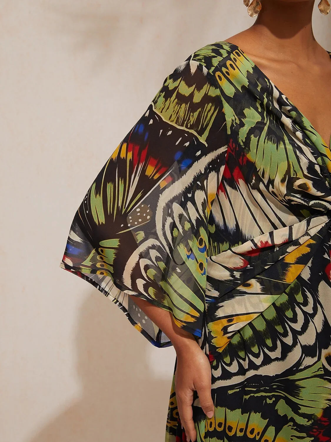 Jungle Butterfly Flowy Chiffon Maxi Dress