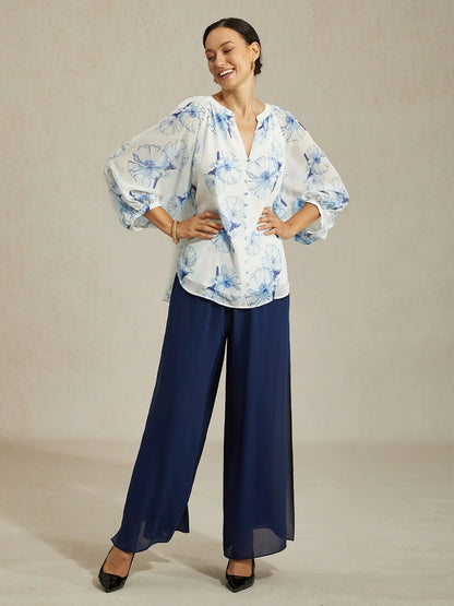 Elegant Ink Floral Chiffon Blouse