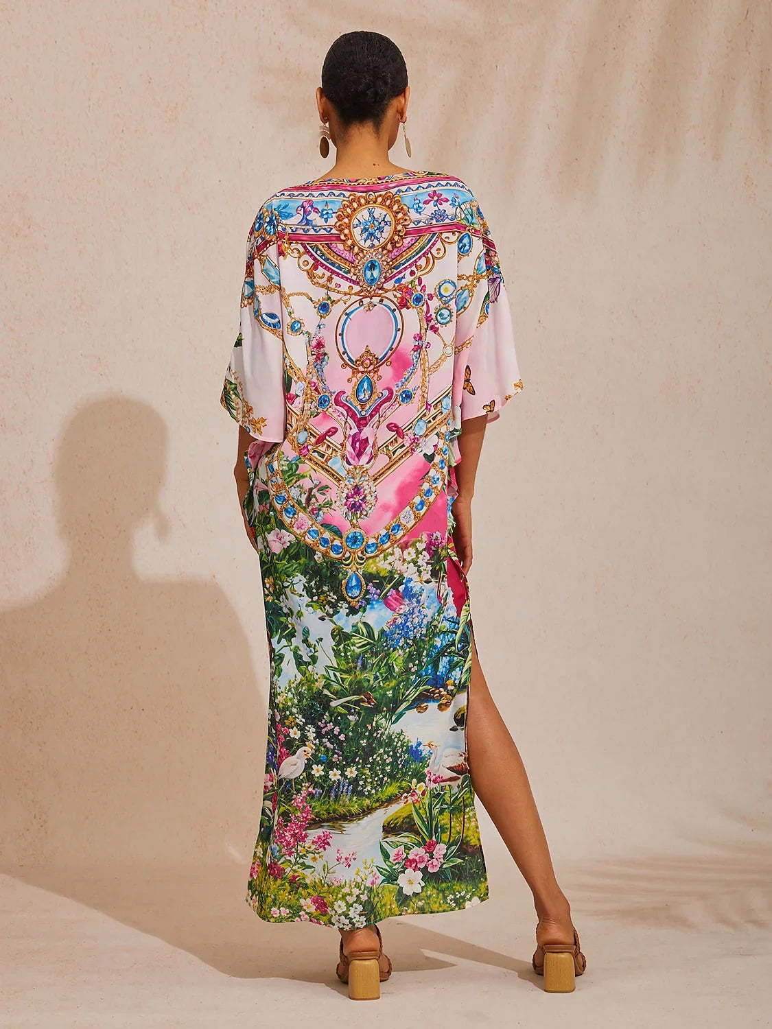 Pink Jungle Party Flowy Chiffon Diamond Maxi Dress