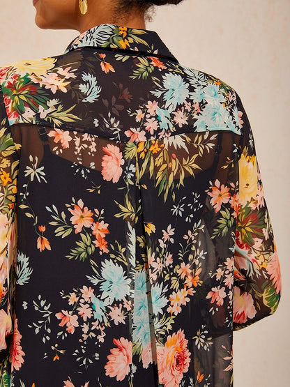 Moonlight Blossom Chiffon Shirt Dress