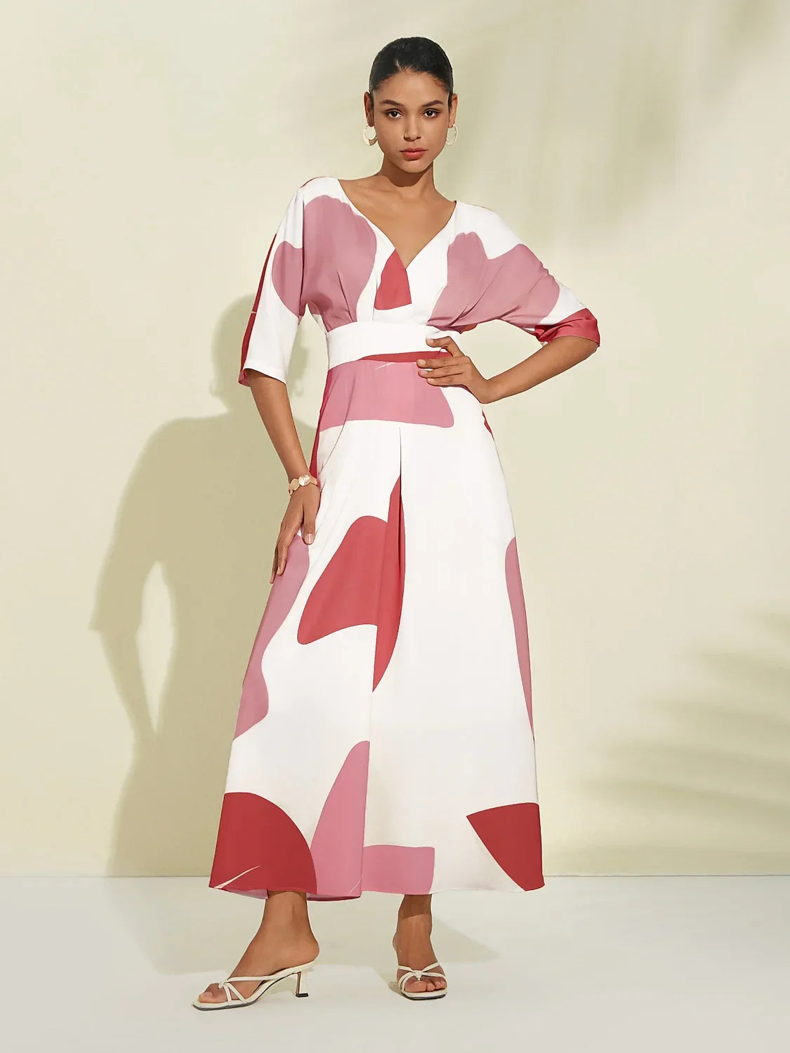 Satin Artistic Floral Print Pocket Maxi Dress