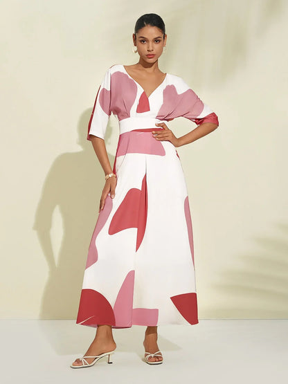 Satin Artistic Floral Print Pocket Maxi Dress