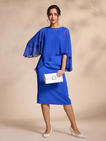 Chiffon Round Sleeve Two-Piece Midi Dress