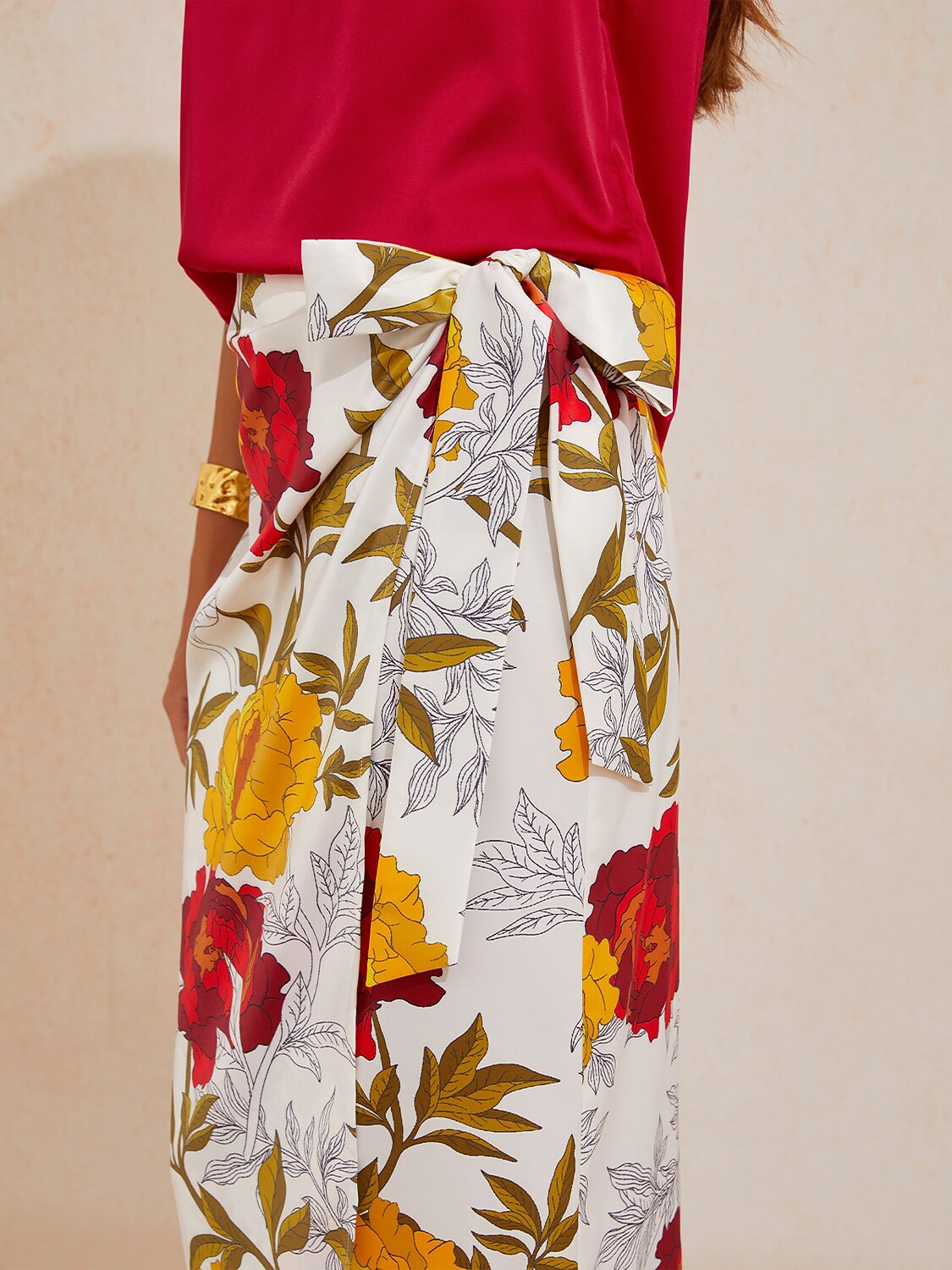 Emerald Rose Garden Silky Satin Wrap Skirt