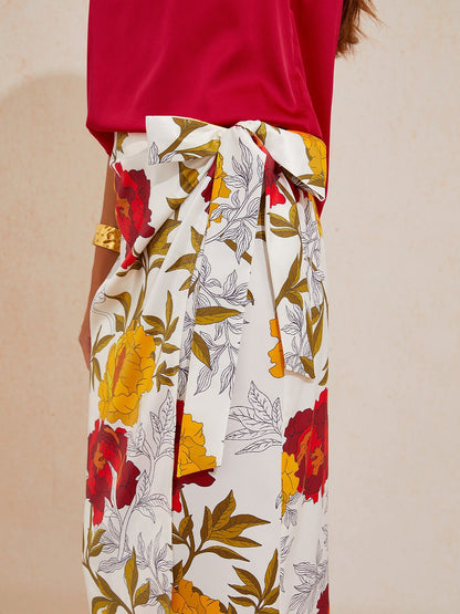 Emerald Rose Garden Silky Satin Wrap Skirt
