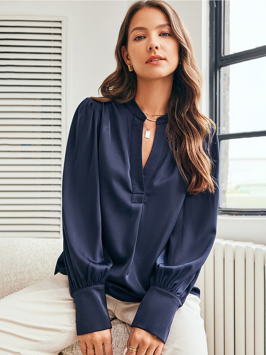 Vacation Silky Satin Simple Blouse