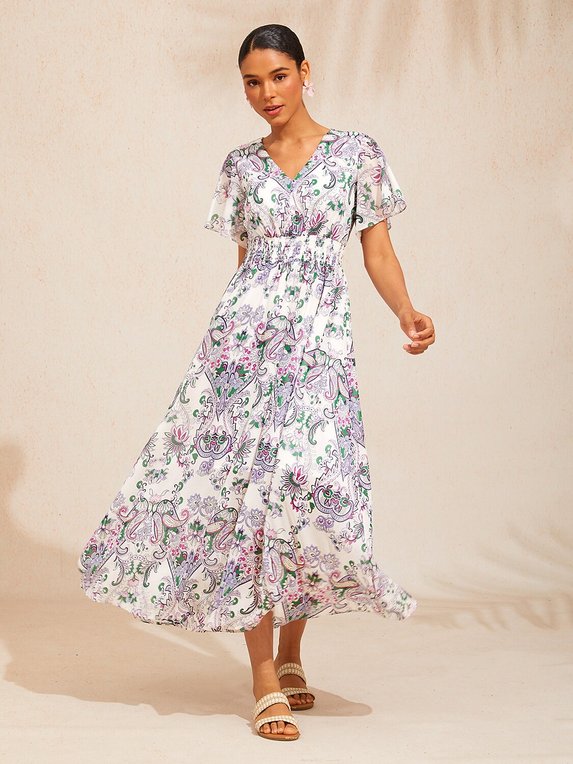 Mint Paisley Flora Flowy Chiffon Maxi Dress