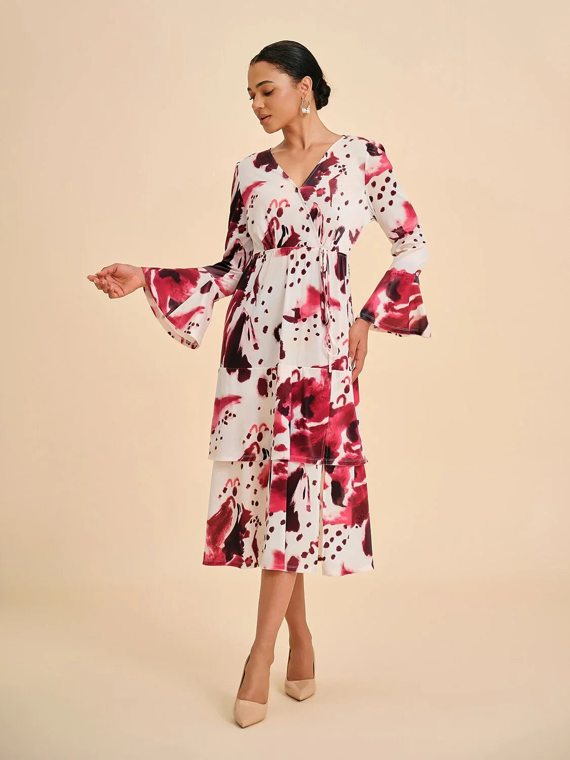 Stretch Velvet Abstract Floral Tiered Maxi Dress