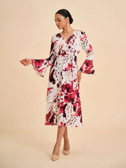 Stretch Velvet Abstract Floral Tiered Maxi Dress