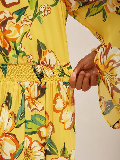 Lime Magnolia Glow Flowy Chiffon Maxi Dress