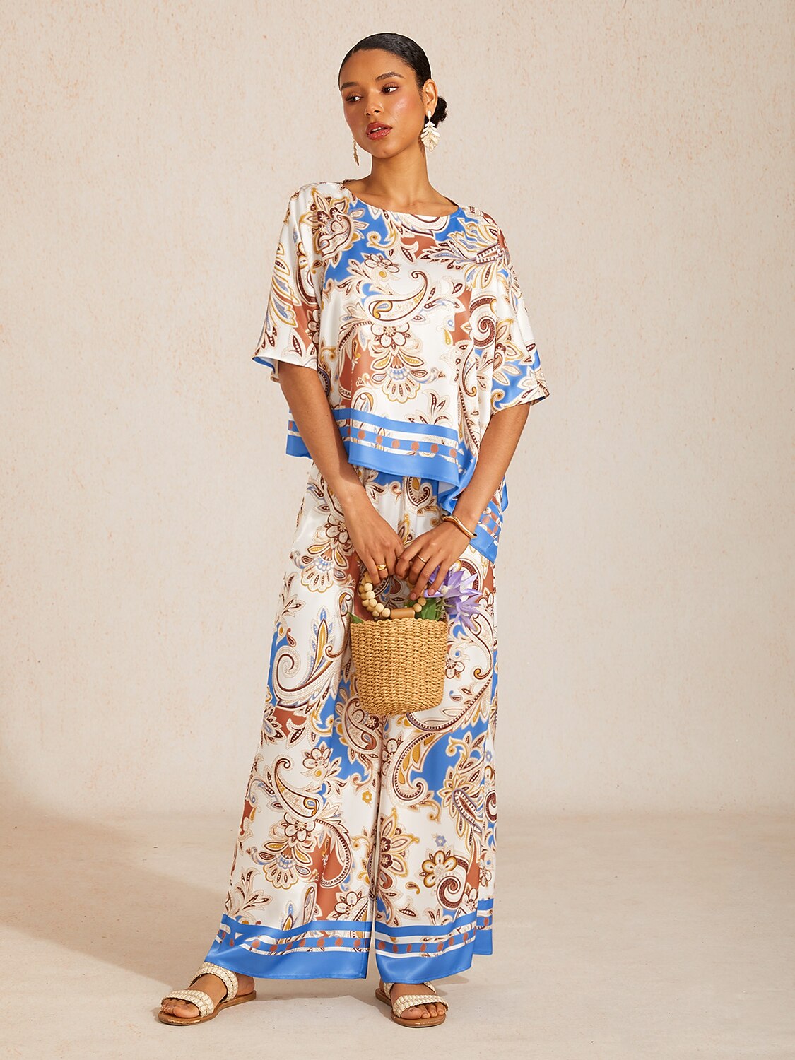 Royal Paisley Flora Satin Wide Leg Pants