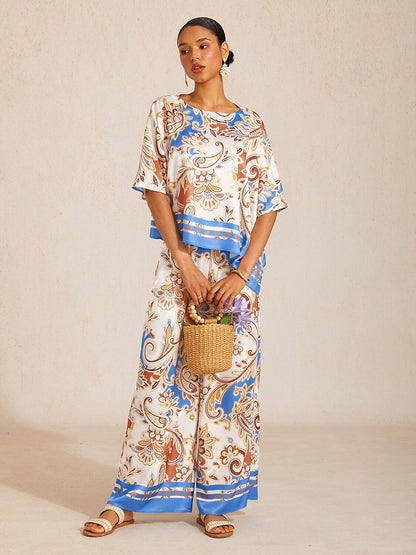 Royal Paisley Flora Satin Wide Leg Pants