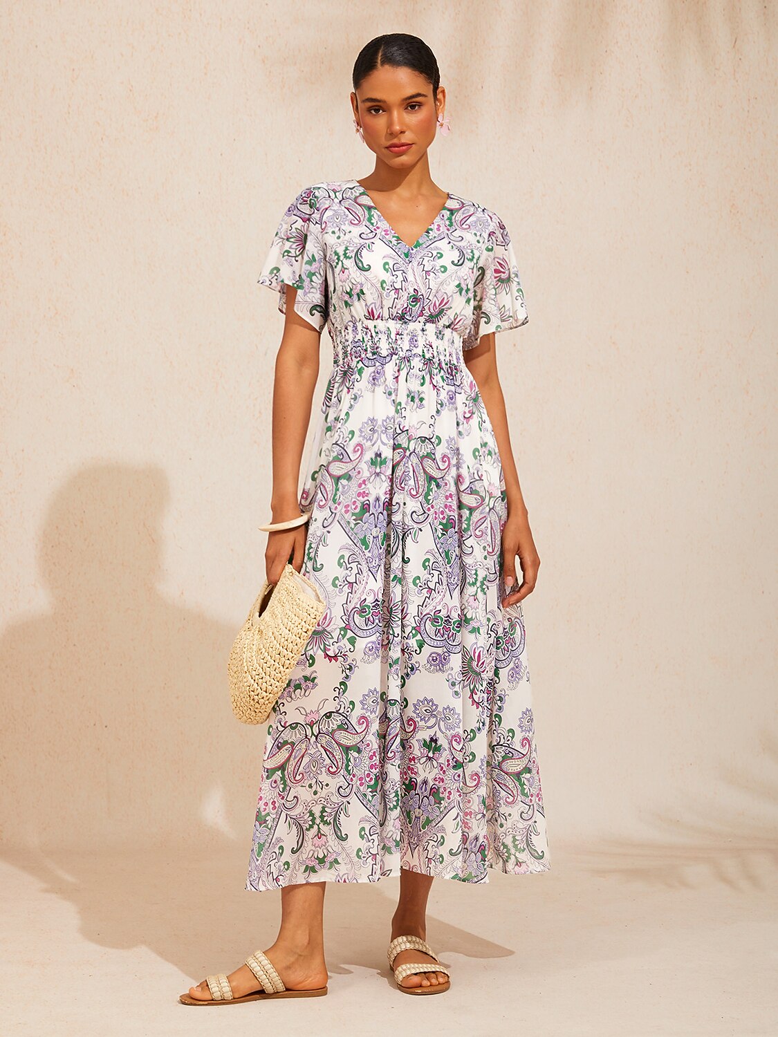 Mint Paisley Flora Flowy Chiffon Maxi Dress