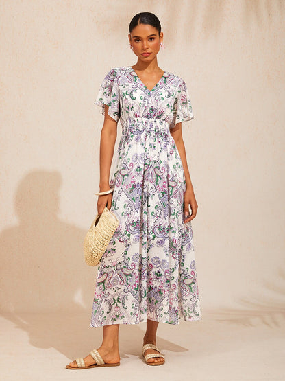 Mint Paisley Flora Flowy Chiffon Maxi Dress