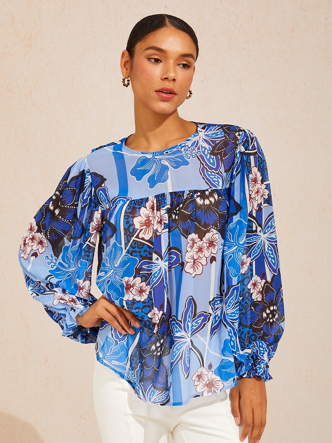 Azure Bloom Flowy Chiffon Blouse