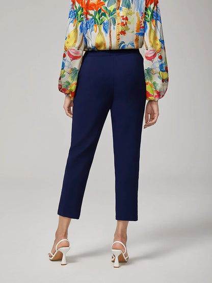 Ankle-Length Casual Dark Blue Trousers