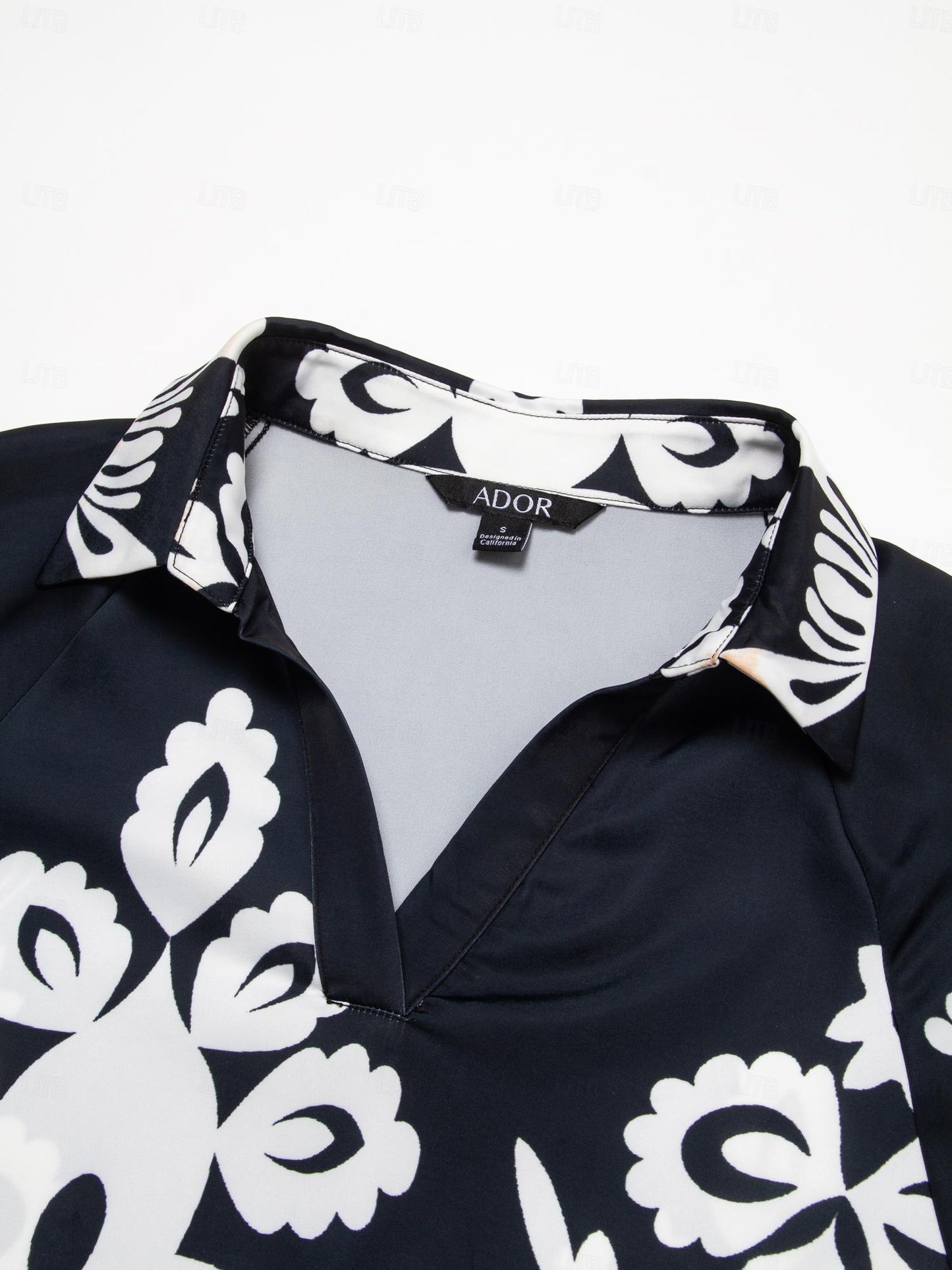 Satin Ethnic Print Raglan Modern Lapel Black Print Top