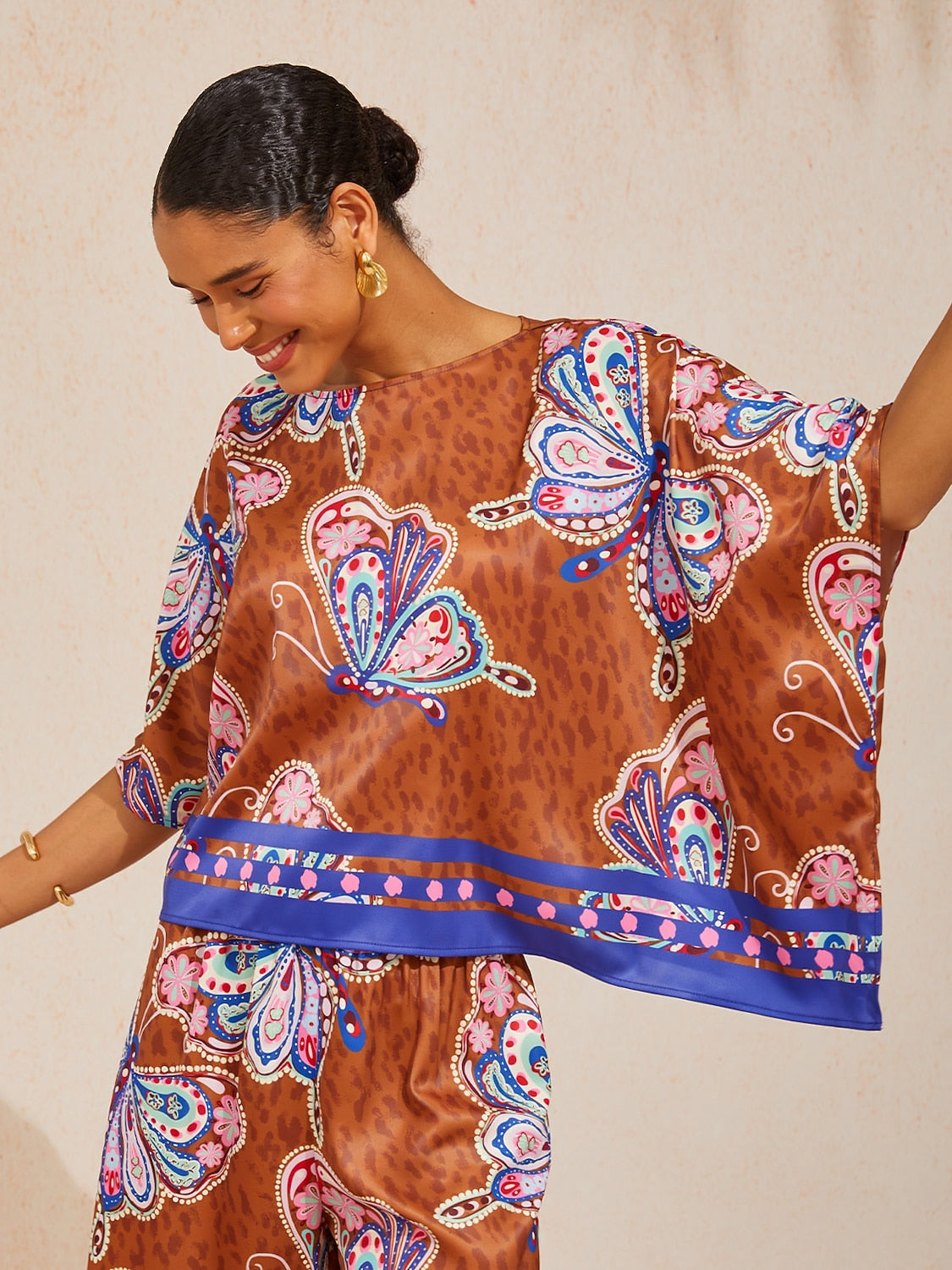 Sun Ember Silky Satin batwing Top