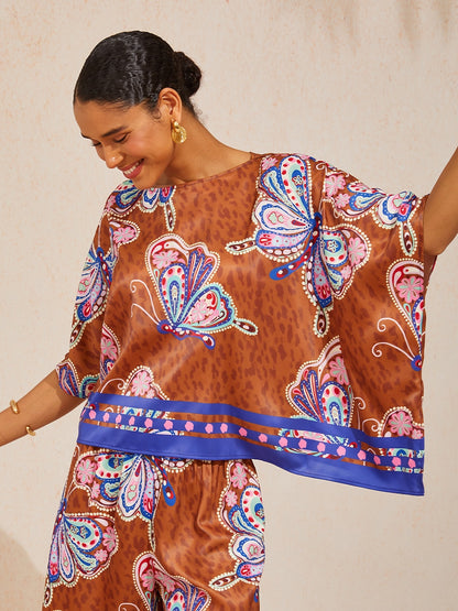 Sun Ember Silky Satin batwing Top