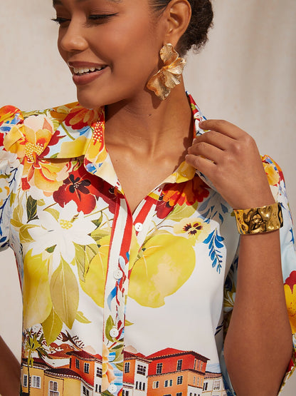 Jungle Wild Party Silky Satin Straight Shirt Dress