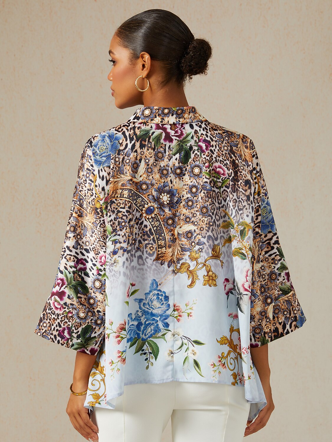 Safari Tapestry Satin Dolman Sleeve Top