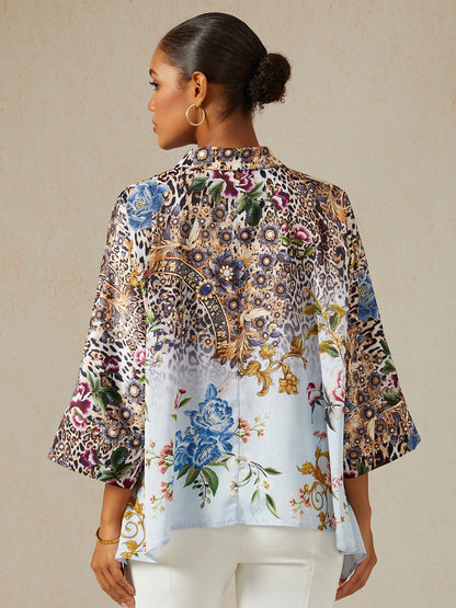 Safari Tapestry Satin Dolman Sleeve Top