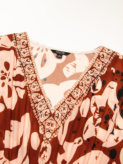 Boho Paisley Print Midi V-Neck Chiffon Kaftan