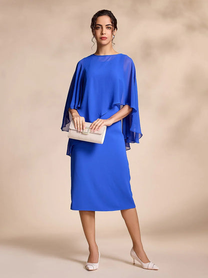 Chiffon Round Sleeve Two-Piece Midi Dress