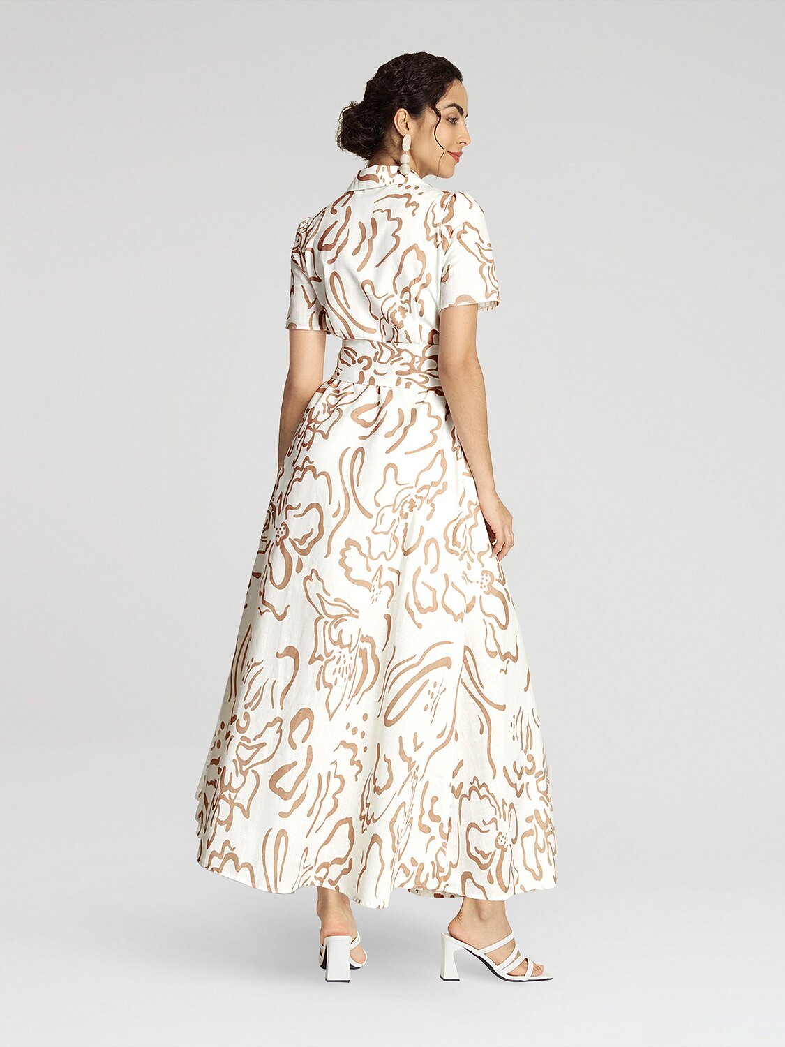 Abstract Floral Linen-Style Classic Shirt Dress