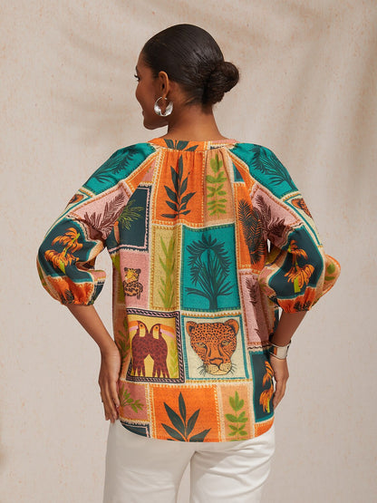 Vintage Baroque Chiffon Raglan Sleeve Blouse