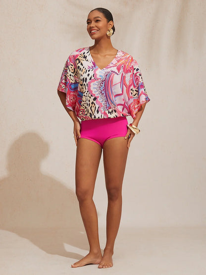 Vacation Paisley Pattern Stretch Spliced Chiffon One Piece Swimsuit